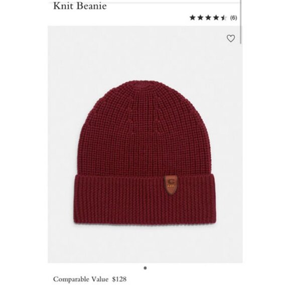 Coach Cherry Red Merino Wool Beanie NWT • Holiday Winter Knit Hat •Leather C Tag - Picture 7 of 7
